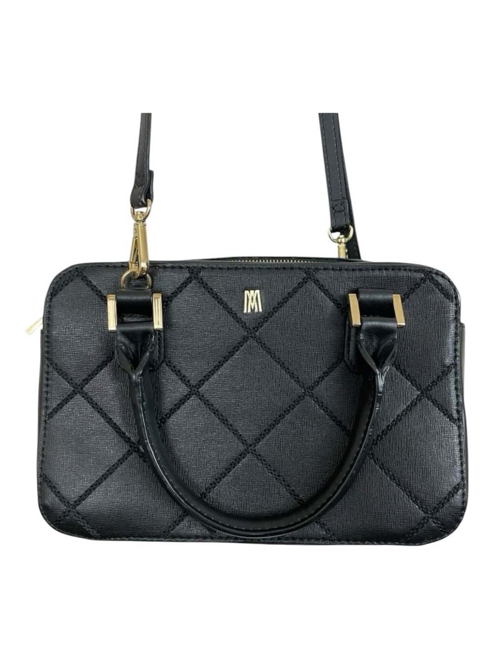 Antonio Melani Quilted Leather Satchel Handbag Black Removable Crossbody Strap
